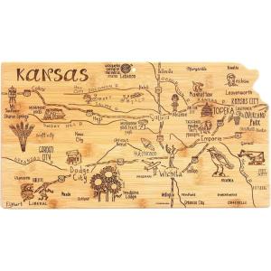 Totally Bamboo Destination Kansas State Shaped Serving and Cutting Board, Includes Hang Tie for Wall Display(16.8″L x 9.3″W)