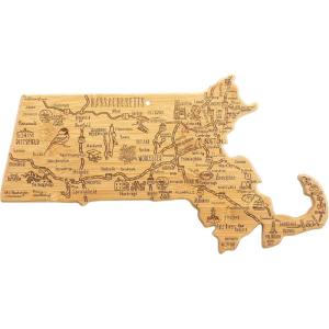 Totally Bamboo Destination Massachusetts State Shaped Serving and Cutting Board, Includes Hang Tie for Wall Display