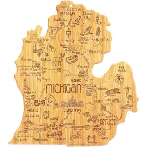 Totally Bamboo Destination Michigan Mitten Shaped Cutting Board – Bamboo Charcuterie and Serving Board with Hang Tie for Wall Display(13.3″L x 11.8″W)