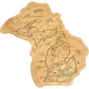 Totally Bamboo Destination Michigan State Shaped Serving and Cutting Board, Includes Hang Tie for Wall Display
