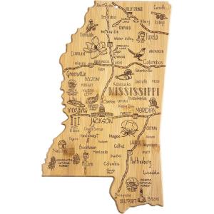 Totally Bamboo Destination Mississippi State Shaped Serving and Cutting Board, Includes Hang Tie for Wall Display