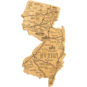 Totally Bamboo Destination New Jersey Shaped Cutting Board – Bamboo Charcuterie and Serving Board with Hang Tie for Wall Display