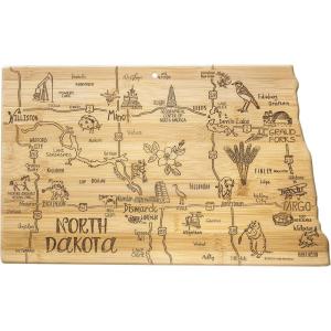 Totally Bamboo Destination North Dakota State Shaped Serving and Cutting Board, Includes Hang Tie for Wall Display
