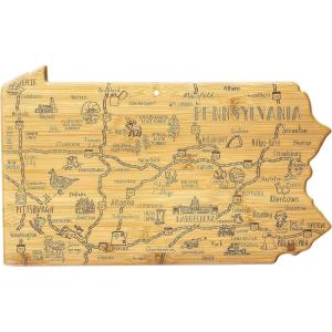 Totally Bamboo Destination Pennsylvania Shaped Cutting Board – Bamboo Charcuterie and Serving Board with Hang Tie for Wall Display