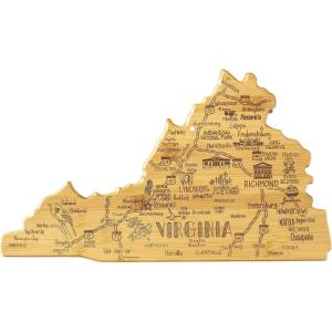 Totally Bamboo Destination Virginia Shaped Cutting Board – Bamboo Charcuterie and Serving Board with Hang Tie for Wall Display