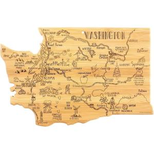Totally Bamboo Destination Washington Shaped Cutting Board – Bamboo Charcuterie and Serving Board with Hang Tie for Wall Display