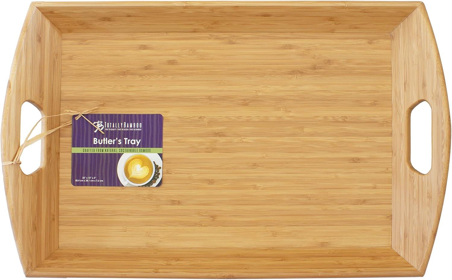 imageTotally Bamboo Butlers Serving Tray with Handles Decorative Tray for Ottoman or Coffee Table 23 x 15