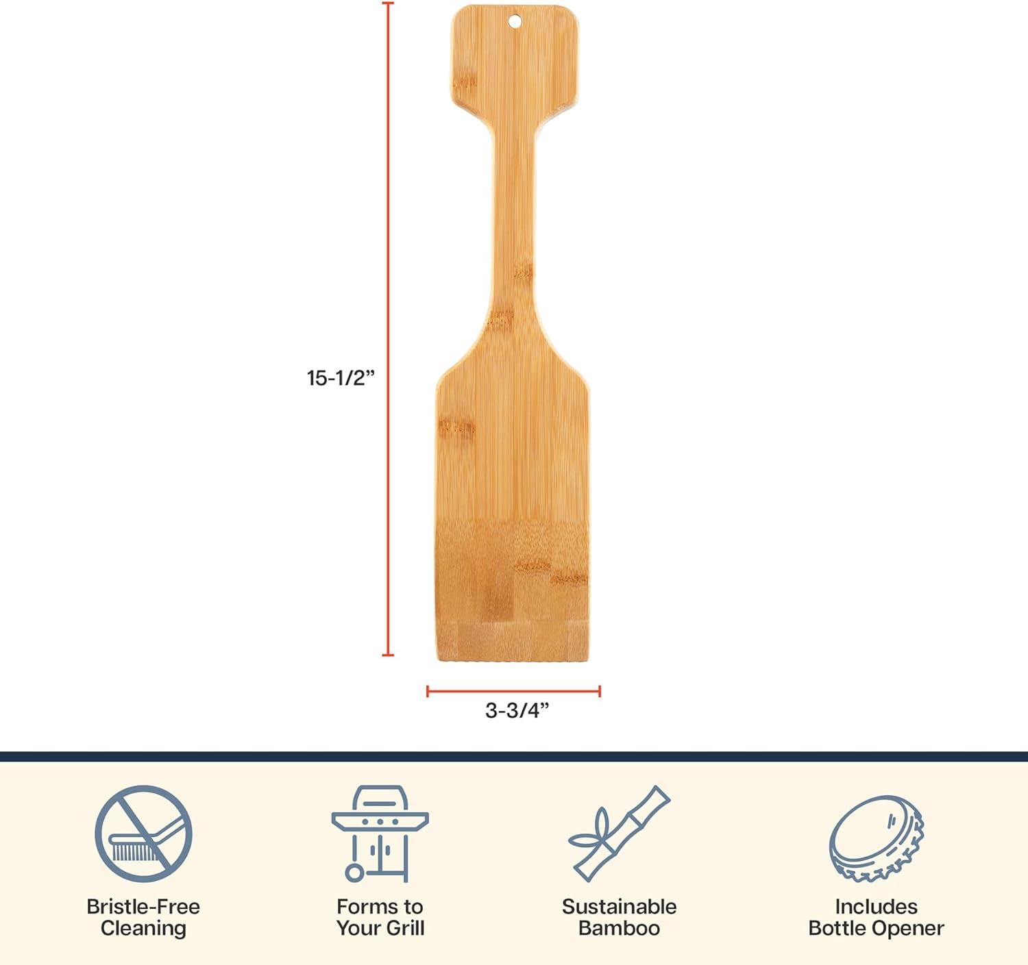 imageTotally Bamboo Grill Scraper with Bottle Opener BristleFree Bamboo Wooden BBQ Scraper Tool for Outdoor Grill Cleaning Safe for All Grates Charcoal and Gas BBQs