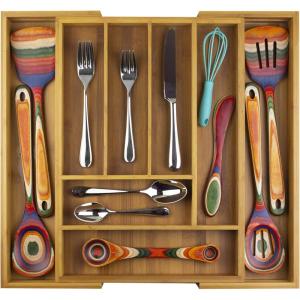 Totally Bamboo Kitchen Drawer Organizer, Expandable Silverware Organizer and Utensil Holder, 8 Compartments with Dividers