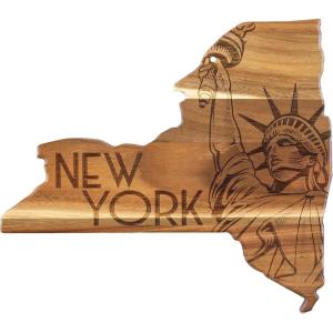 Totally Bamboo Rock & Branch Origins Series North Carolina State Shaped Cutting Board and Charcuterie Serving Tray, Includes Hang Tie for Wall Display 18″ x 8″ x 0.6″(New York)