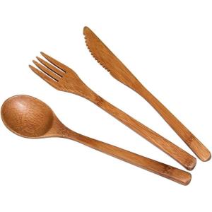 Totally Bamboo 3-Piece Bamboo Flatware Set, Dishwasher-Safe Fork, Spoon and Knife