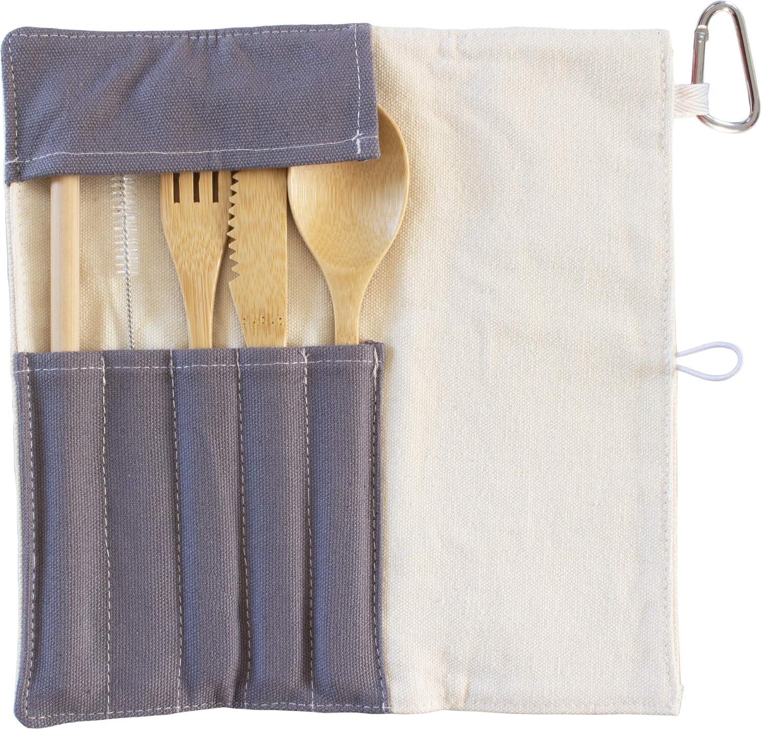 imageTotally Bamboo Take Along Reusable Bamboo Utensil Set with Straw Dishwasher Safe Pineapple DesignBlue Pineapple
