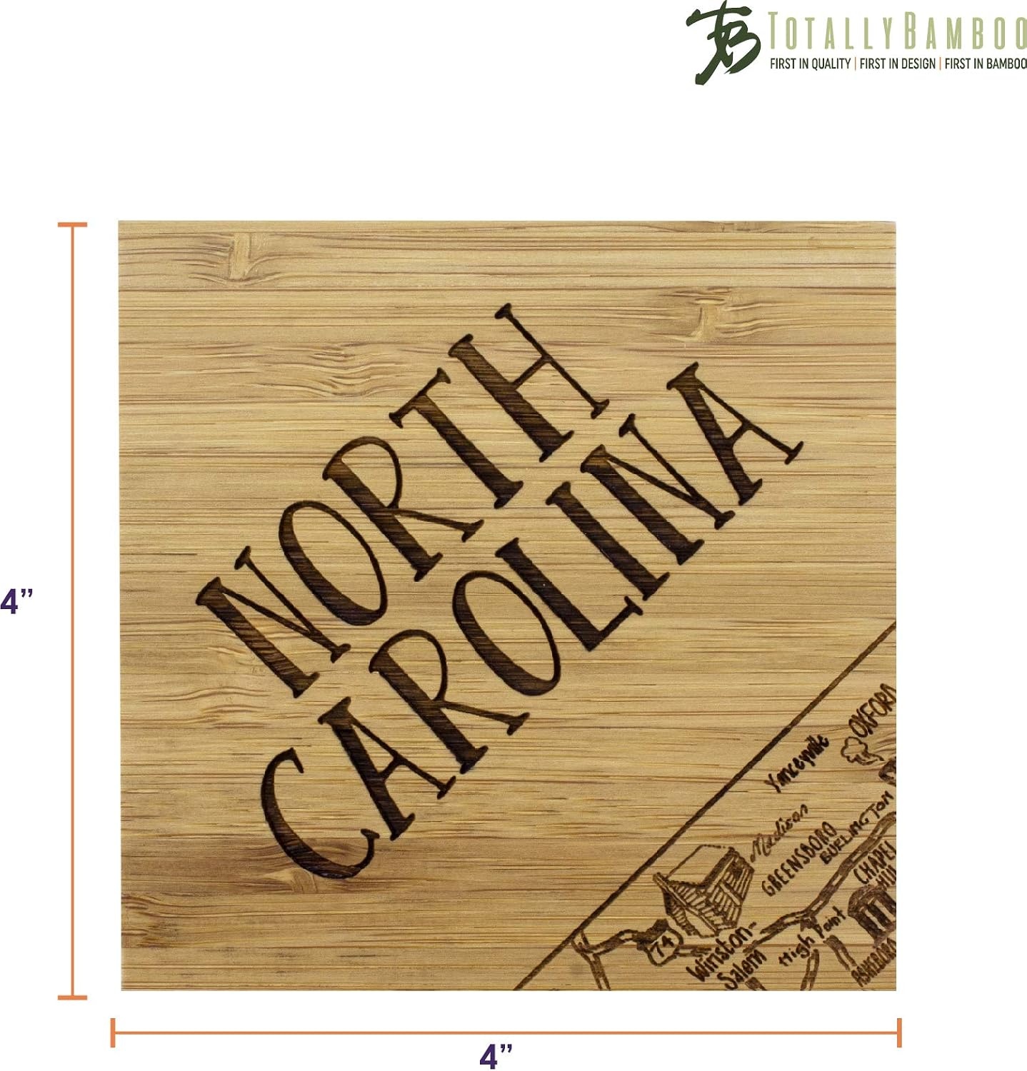 image:imageTotally Bamboo North Carolina State Puzzle 4 Piece Bamboo Coaster Set with CaseNorth Carolina
