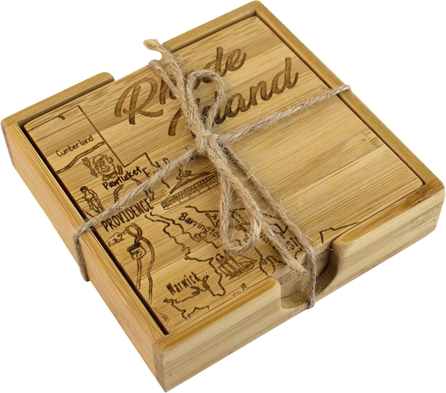 image:imageTotally Bamboo North Carolina State Puzzle 4 Piece Bamboo Coaster Set with CaseRhode Island