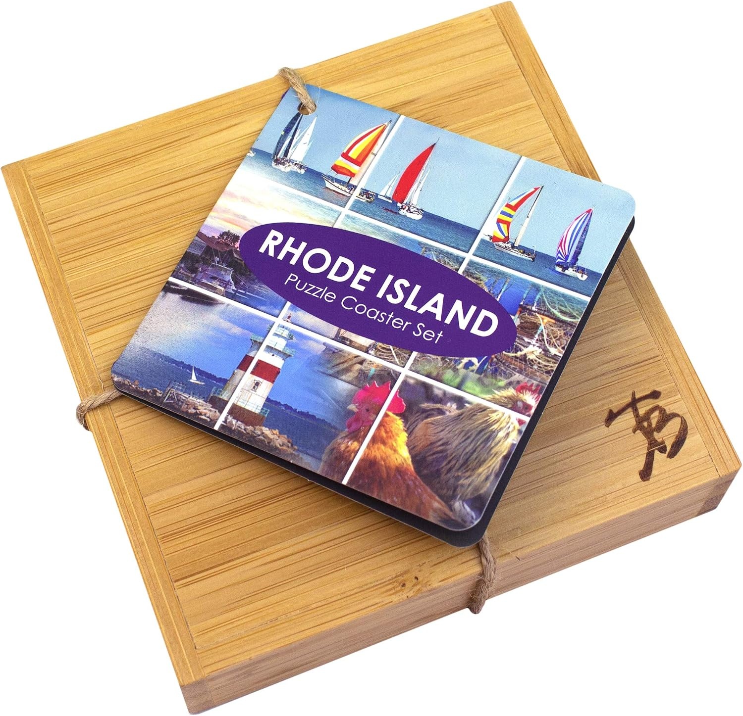 image:imageTotally Bamboo North Carolina State Puzzle 4 Piece Bamboo Coaster Set with CaseRhode Island
