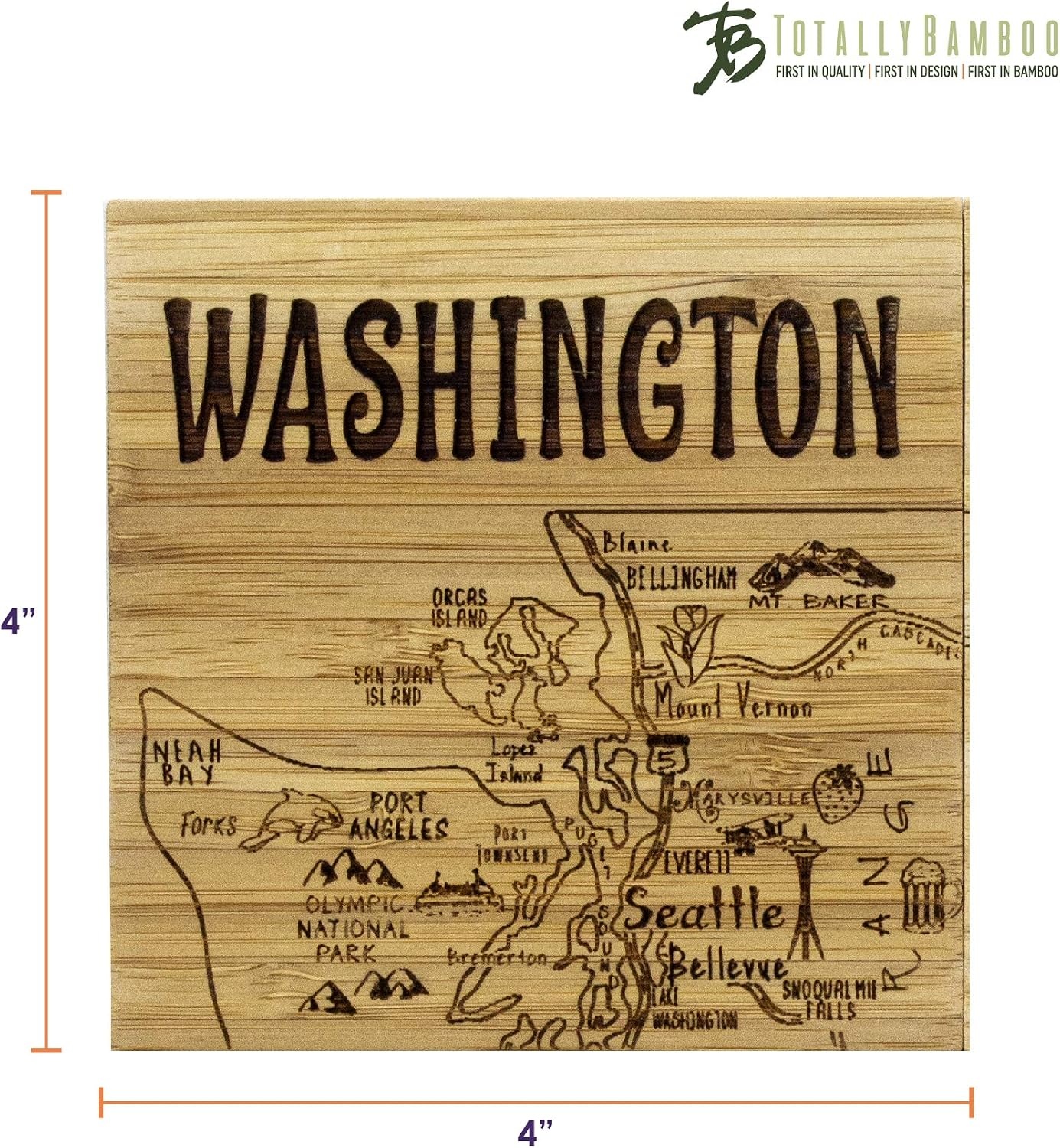 image:imageTotally Bamboo North Carolina State Puzzle 4 Piece Bamboo Coaster Set with CaseWashington