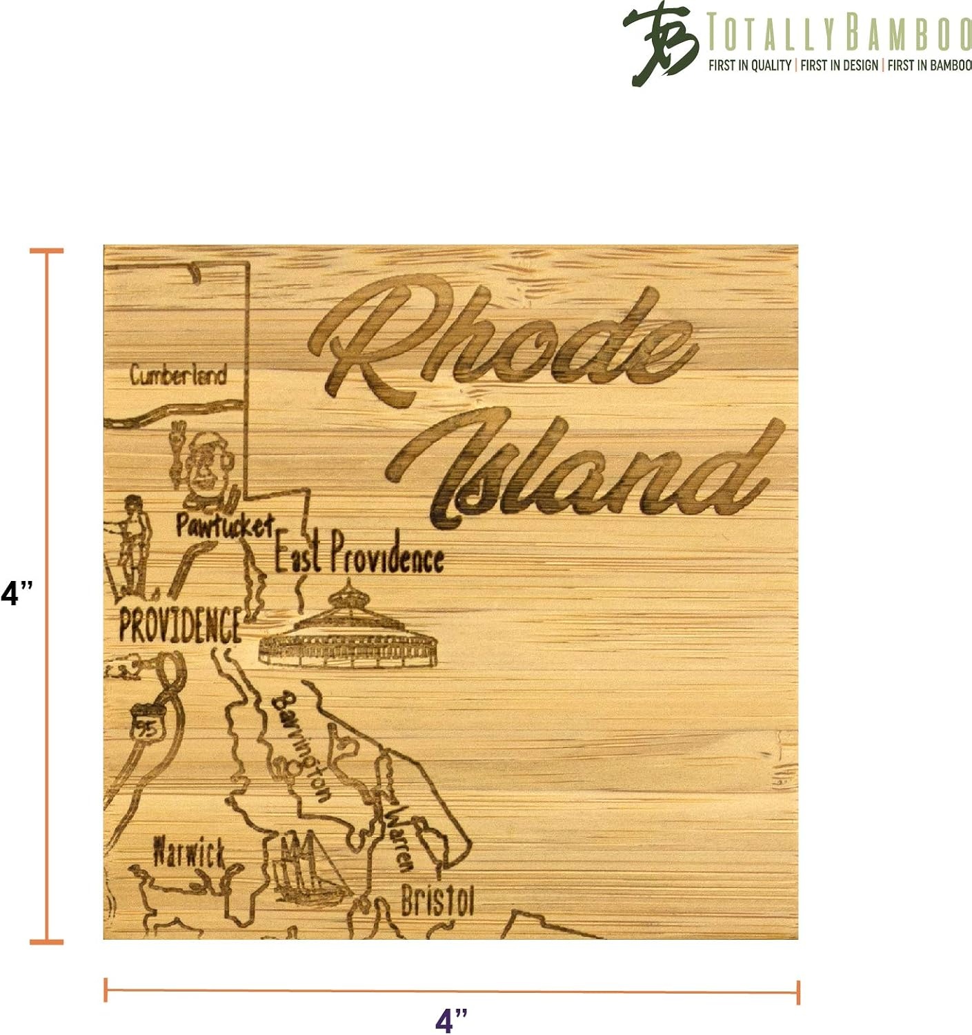 image:imageTotally Bamboo Rhode Island State Puzzle 4 Piece Bamboo Coaster Set with CaseRhode Island