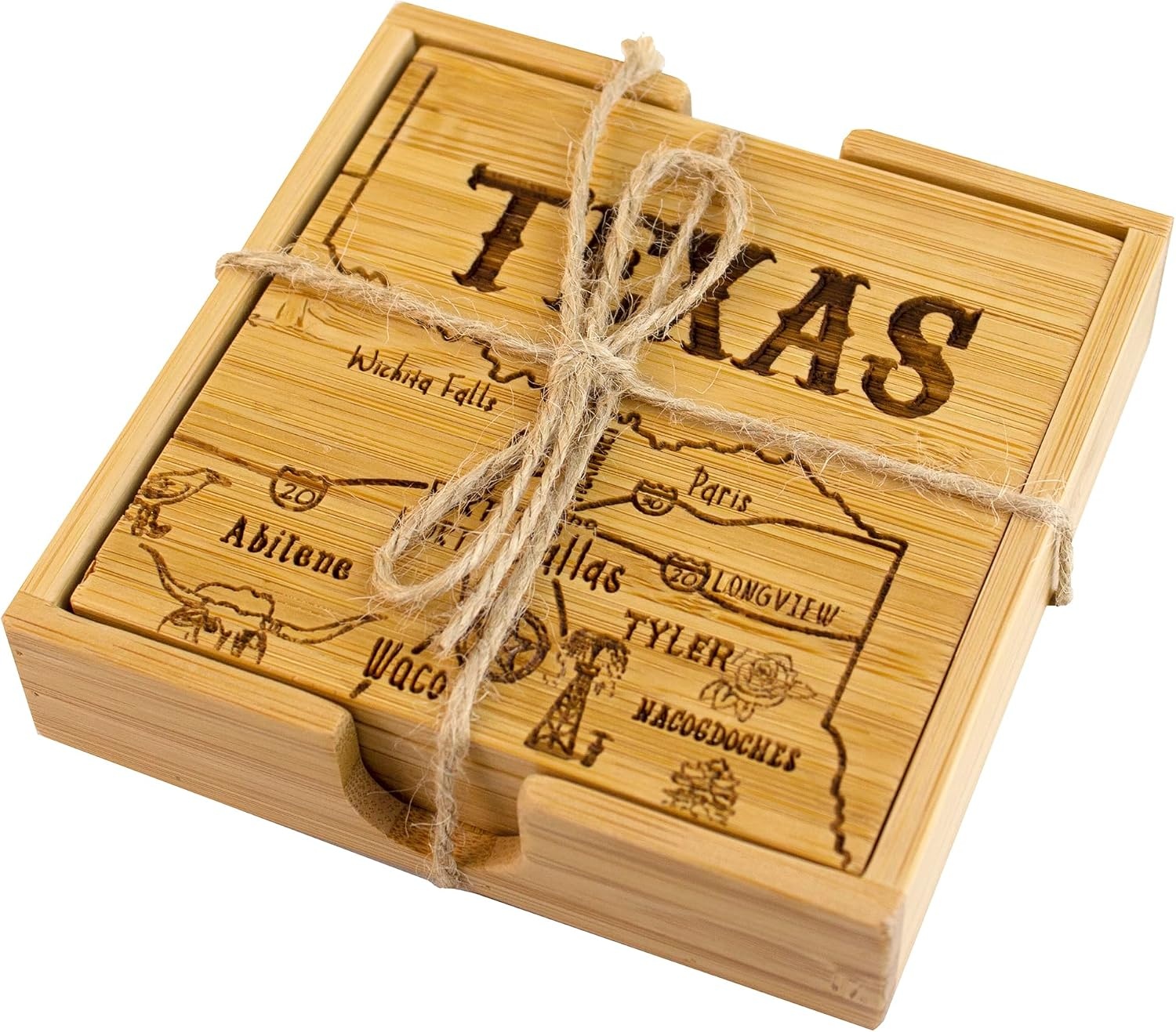 image:imageTotally Bamboo Rhode Island State Puzzle 4 Piece Bamboo Coaster Set with CaseTexas