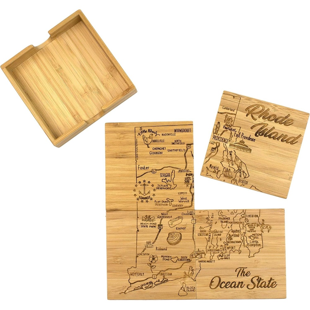 image:imageTotally Bamboo Rhode Island State Puzzle 4 Piece Bamboo Coaster Set with CaseRhode Island