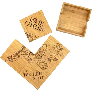 Totally Bamboo North Carolina State Puzzle 4 Piece Bamboo Coaster Set with Case(North Carolina)
