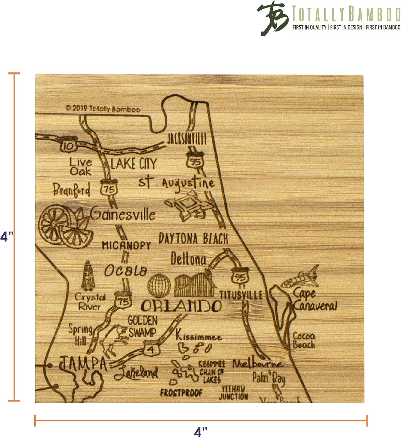 image:imageTotally Bamboo Delaware State Puzzle 4 Piece Bamboo Coaster Set with CaseFlorida