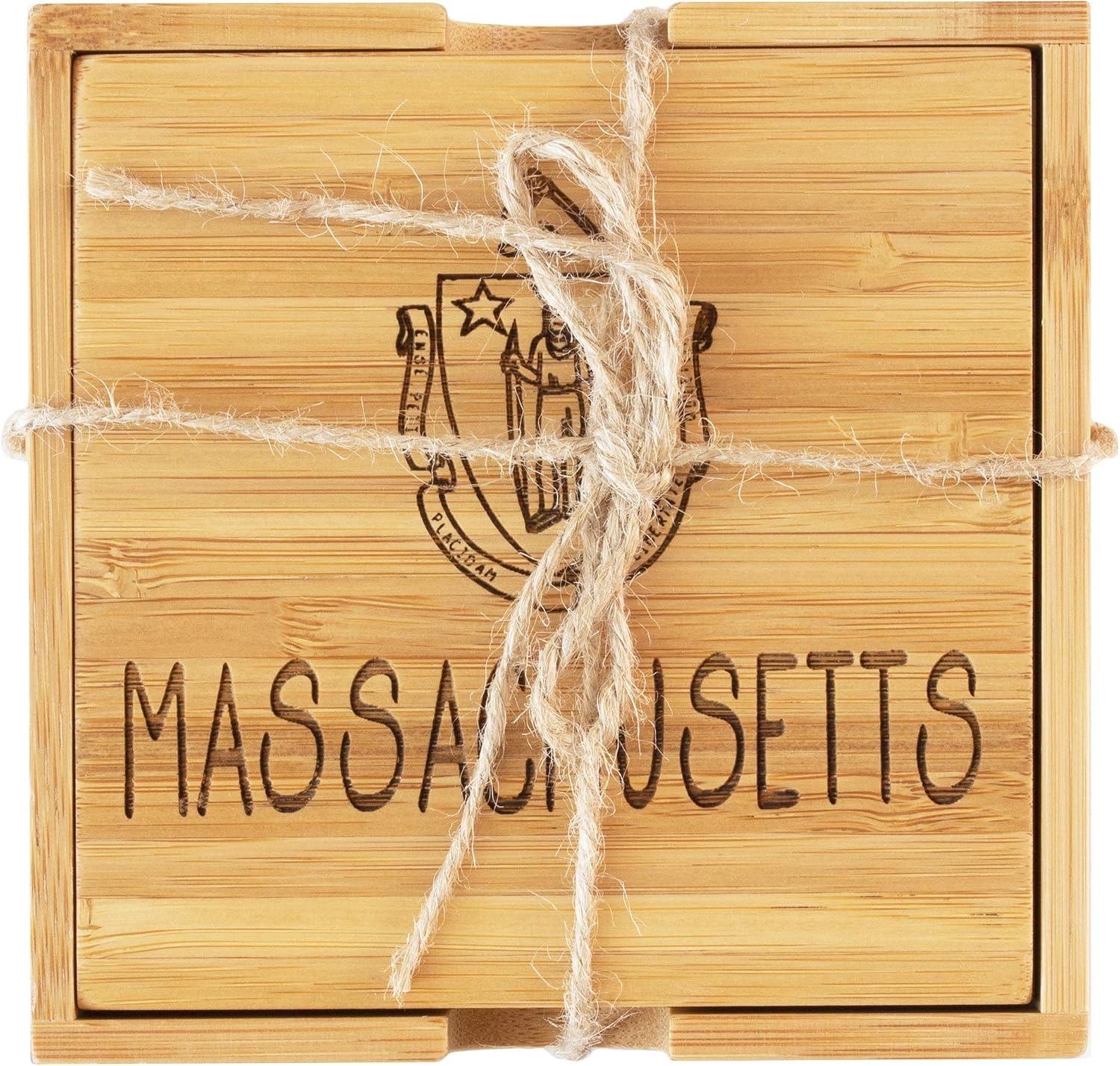 image:imageTotally Bamboo Delaware State Puzzle 4 Piece Bamboo Coaster Set with CaseMassachusetts