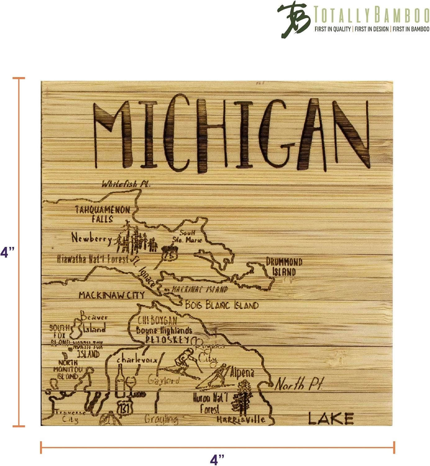 image:imageTotally Bamboo Delaware State Puzzle 4 Piece Bamboo Coaster Set with CaseMichigan