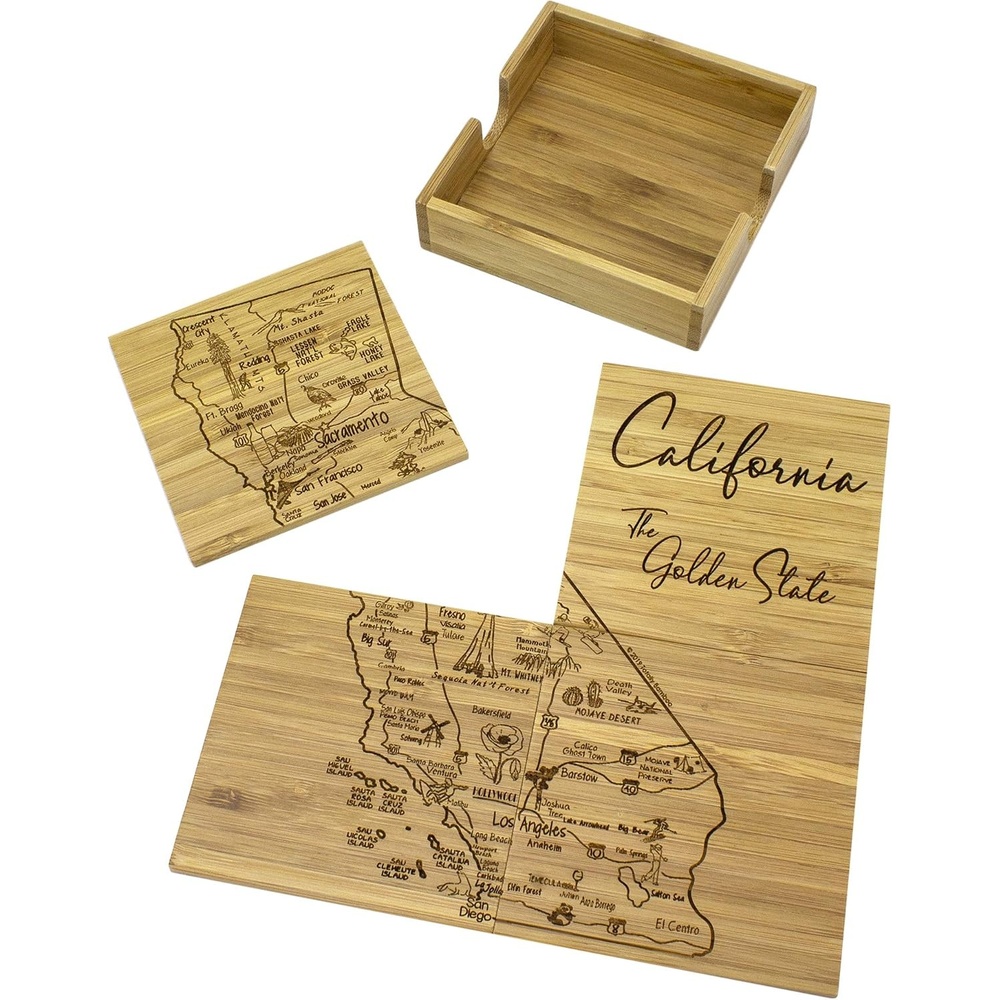 image:imageTotally Bamboo Delaware State Puzzle 4 Piece Bamboo Coaster Set with CaseCalifornia