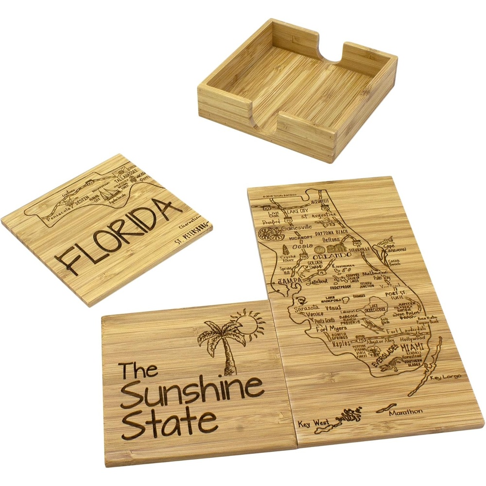image:imageTotally Bamboo Delaware State Puzzle 4 Piece Bamboo Coaster Set with CaseFlorida