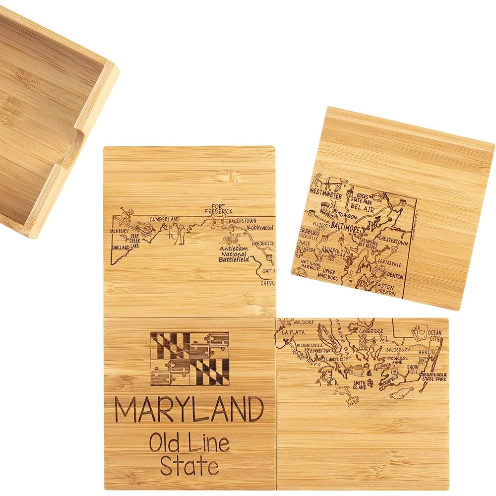 image:imageTotally Bamboo Delaware State Puzzle 4 Piece Bamboo Coaster Set with CaseMaryland