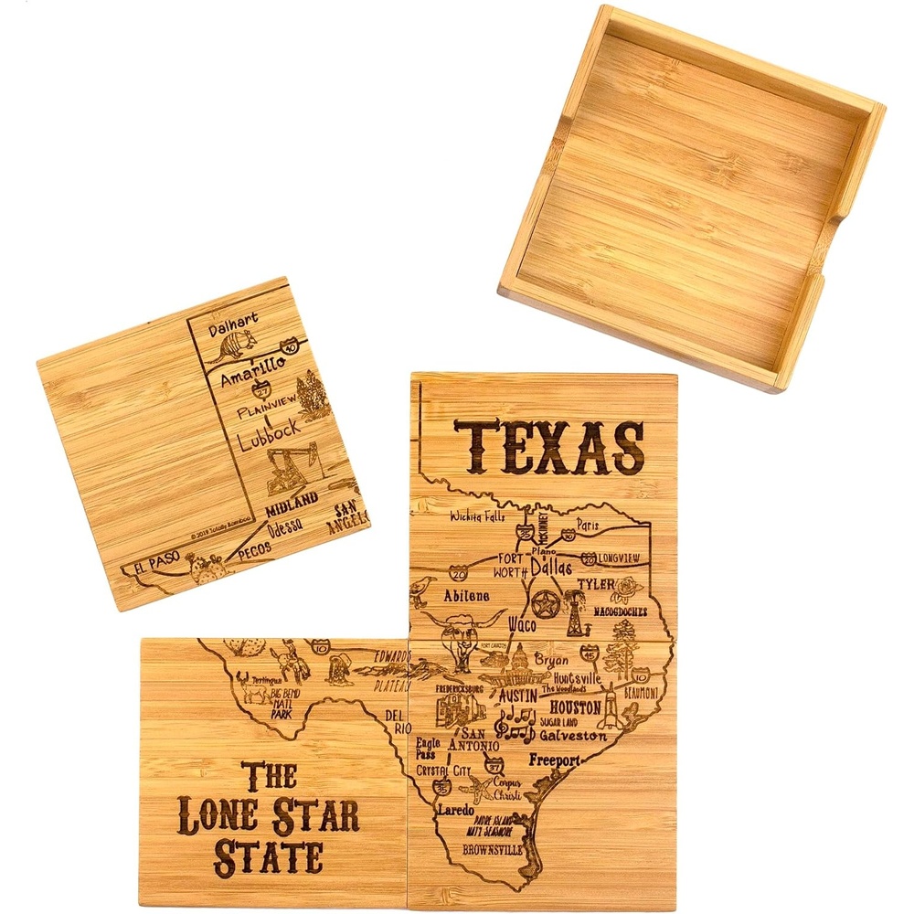 image:imageTotally Bamboo Delaware State Puzzle 4 Piece Bamboo Coaster Set with CaseTexas