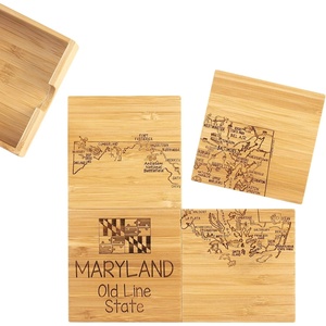 Totally Bamboo Delaware State Puzzle 4 Piece Bamboo Coaster Set with Case(Maryland)