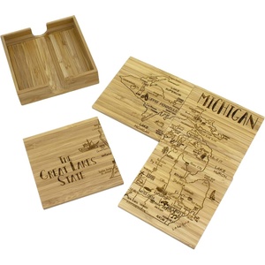 Totally Bamboo Delaware State Puzzle 4 Piece Bamboo Coaster Set with Case(Michigan)