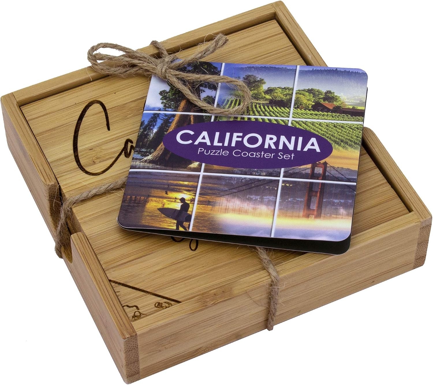 image:imageTotally Bamboo Pennsylvania State Puzzle 4 Piece Bamboo Coaster Set with CaseCalifornia