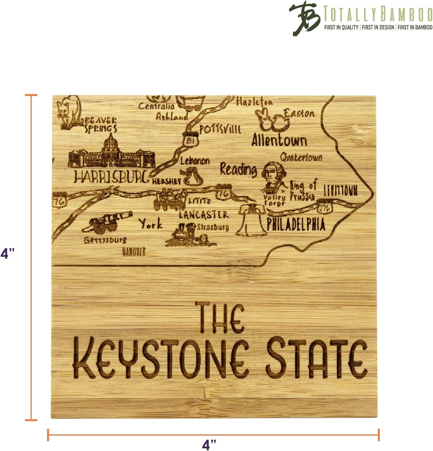 image:imageTotally Bamboo Pennsylvania State Puzzle 4 Piece Bamboo Coaster Set with CasePennsylvania