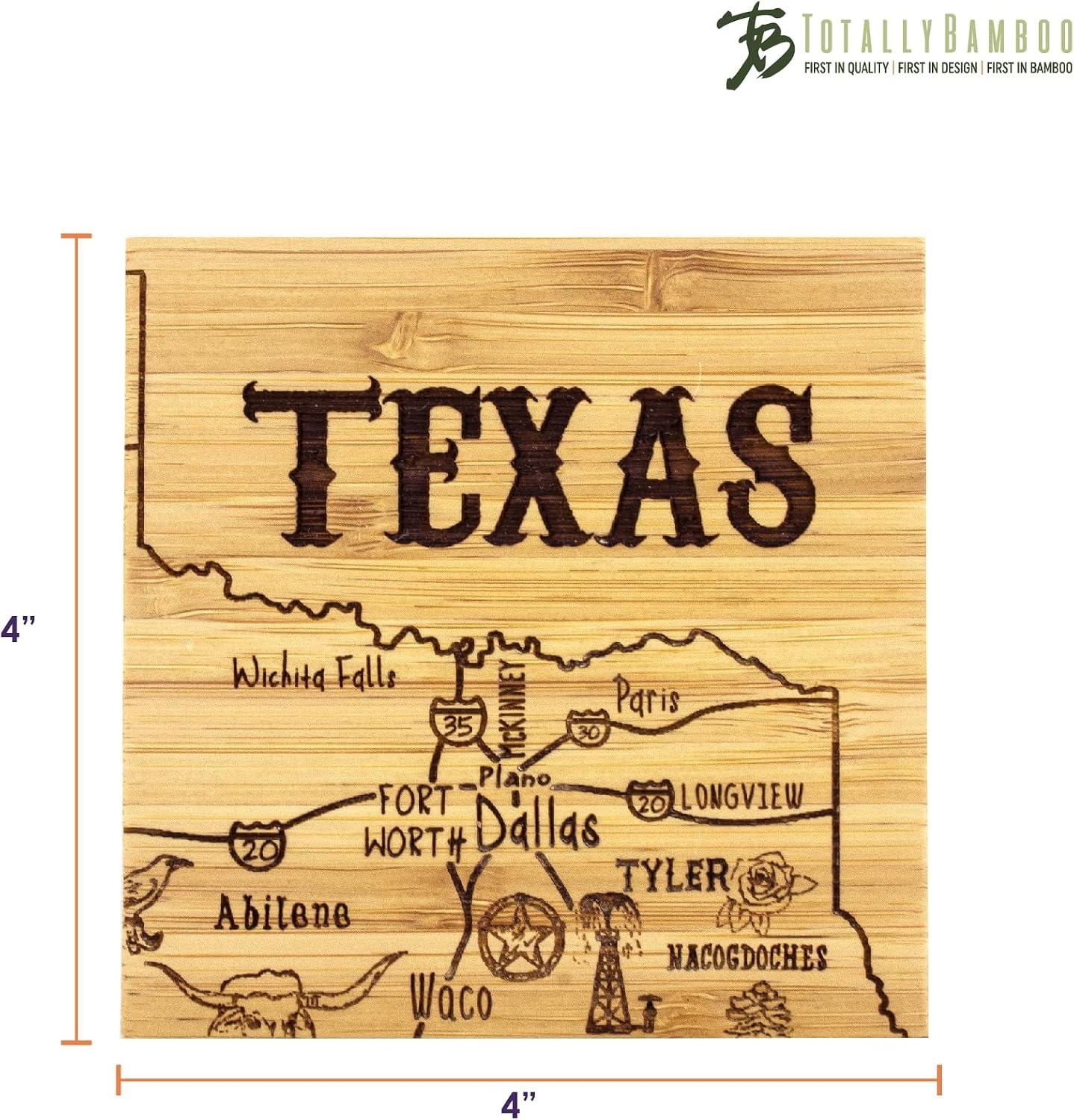 image:imageTotally Bamboo Pennsylvania State Puzzle 4 Piece Bamboo Coaster Set with CaseTexas